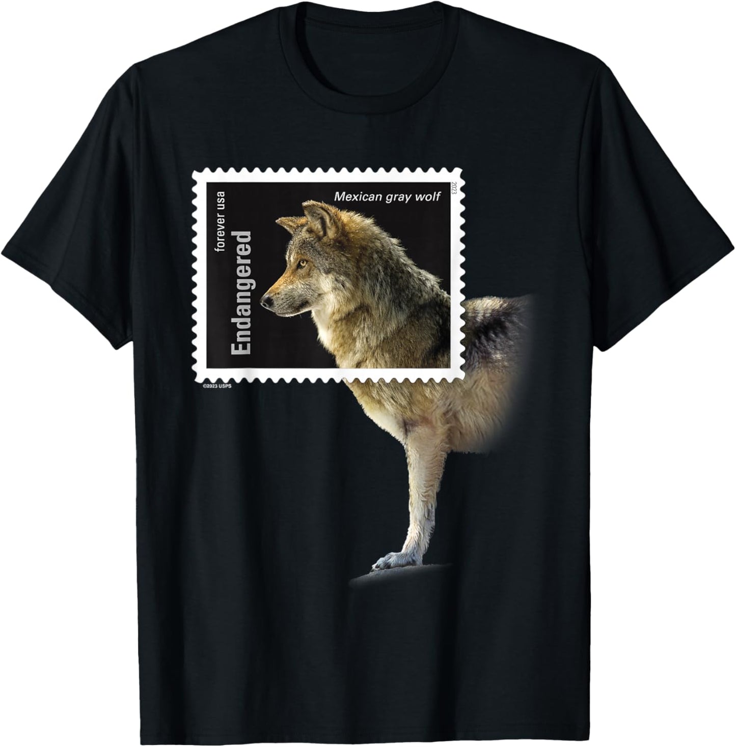 USPS Endangered Species Stamp Framed Mexican Gray Wolf T-Shirt - T-Shirt | Black