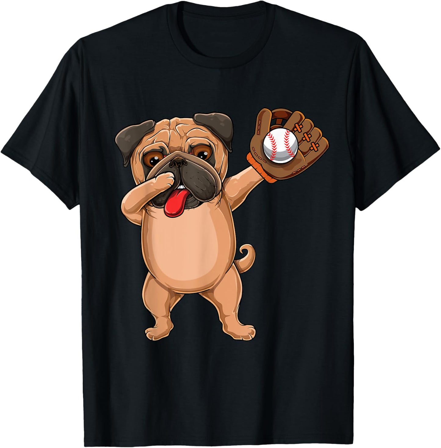 Dabbing Cute Baseball pr Softball Pug dog breed- Dab Men Women Girls Kids T-Shirt - T-Shirt | Black