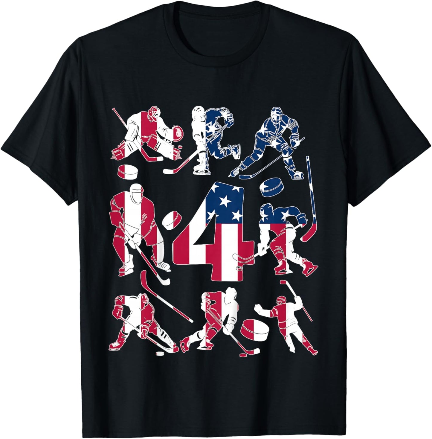Number 4 Years Ice Hockey 4th Birthday T-Shirt - T-Shirt | Black