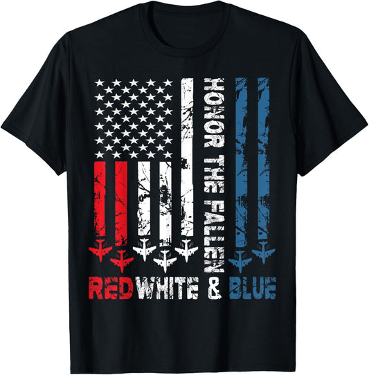 Honor the Fallen Red White and Blue - Veteran Themed T-Shirt - T-Shirt | Black