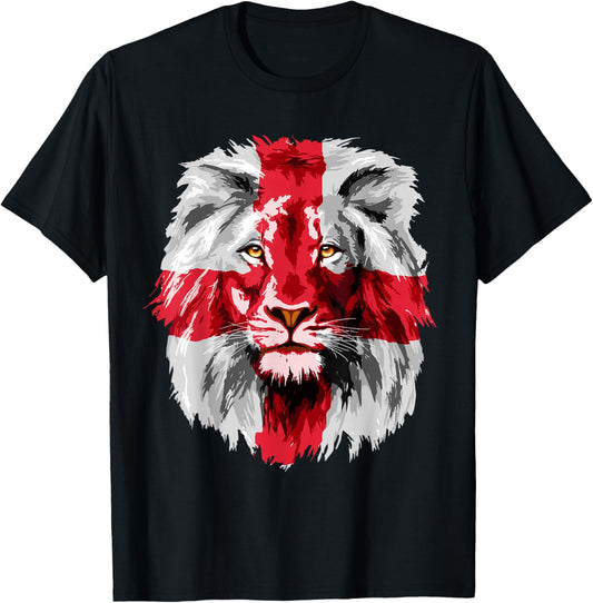 England National Flag Lion Face English England Flag T-Shirt - T-Shirt | Black