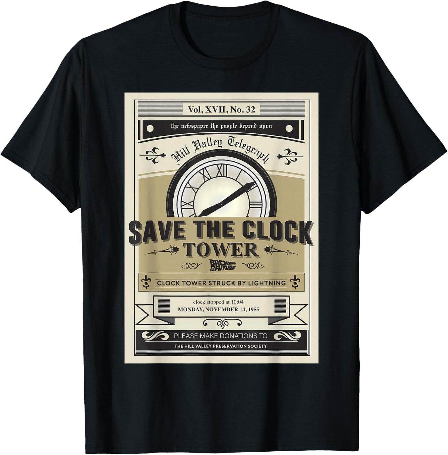 Back to the Future Clock Tower Poster Graphic T-Shirt - T-Shirt | Black