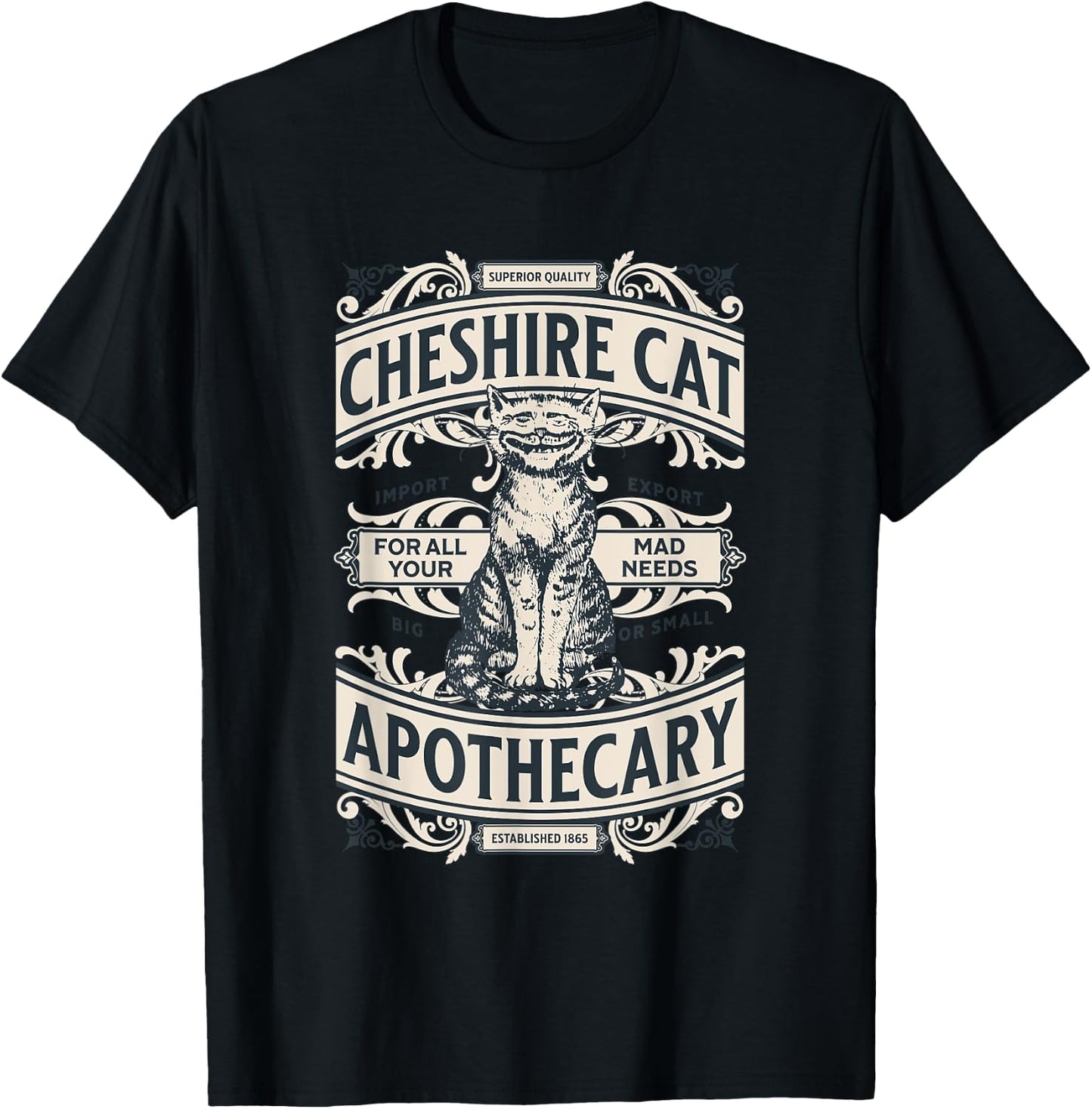 Cheshire Cat - Alice in Wonderland Vintage Book Design T-Shirt - T-Shirt | Black