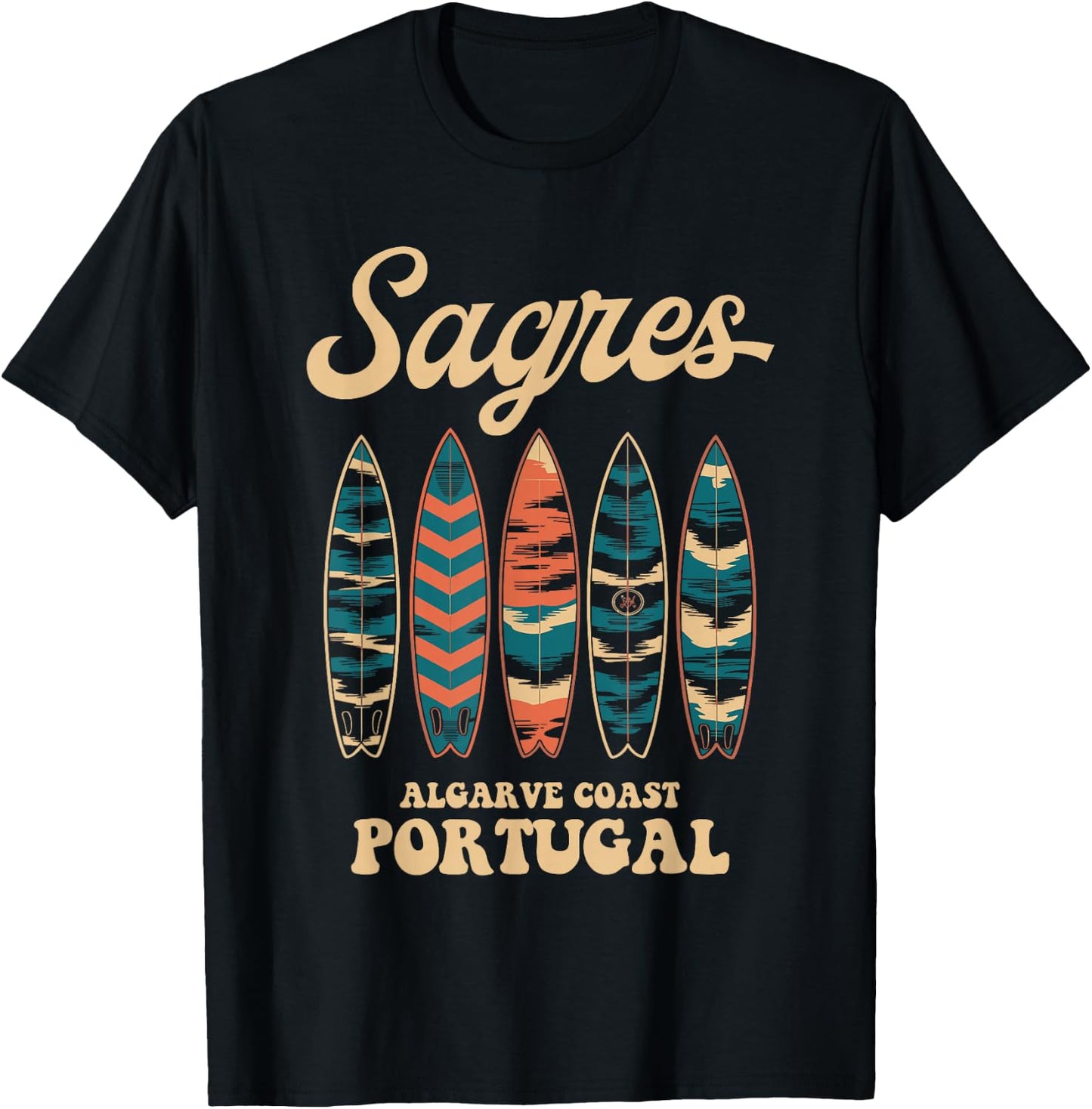 Sagres Algarve Coast Portugal Surfboard Surfing Souvenir T-Shirt - T-Shirt | Black