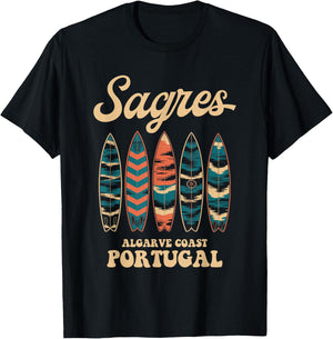 Sagres Algarve Coast Portugal Surfboard Surfing Souvenir T-Shirt - T-Shirt | Black