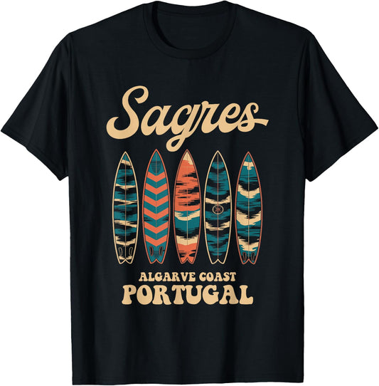 Sagres Algarve Coast Portugal Surfboard Surfing Souvenir T-Shirt - T-Shirt | Black