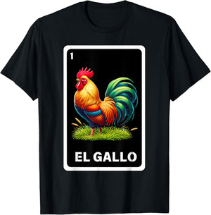 El Gallo Mexican Lottery Bingo Game Traditional Rooster Card T-Shirt - T-Shirt | Black