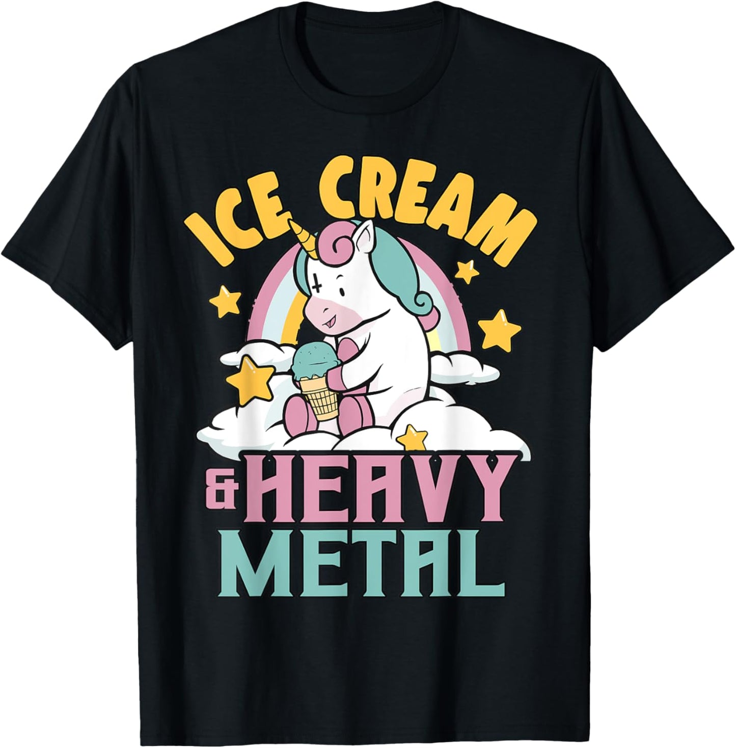 Ice Cream & Heavy Metal Unicorn Metal Rainbow Death Metal Men Women Kids T-Shirt - T-Shirt | Black