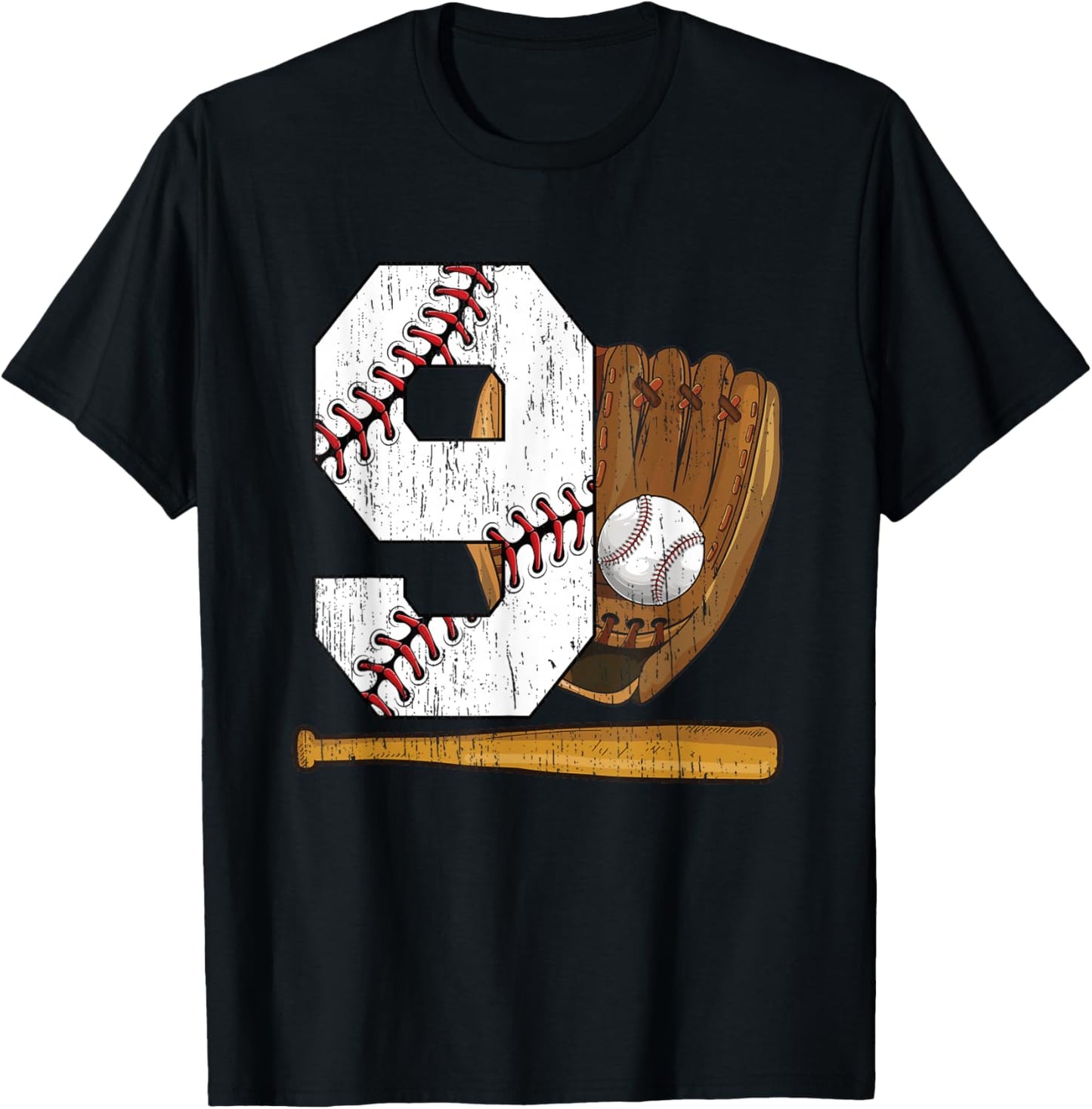 9th Birthday Baseball Boy Nine Year Old Baseball Player T-Shirt - T-Shirt | Black