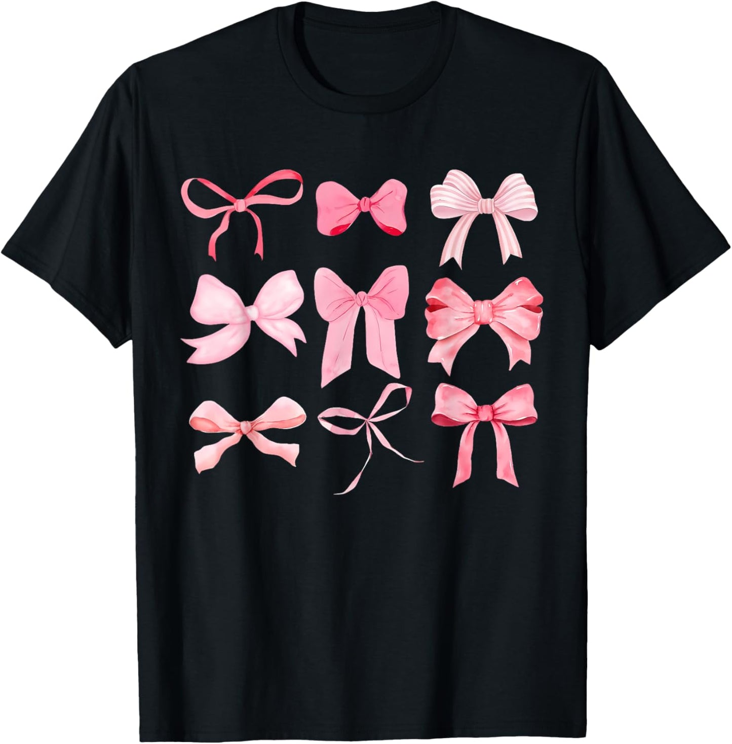 Pink Bow and Ribbon Cute Graphic for Girl Women T-Shirt - T-Shirt | Black