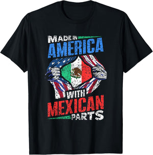 Made In America With Mexican Parts Country Lover Mexico Us T-Shirt - T-Shirt | Black