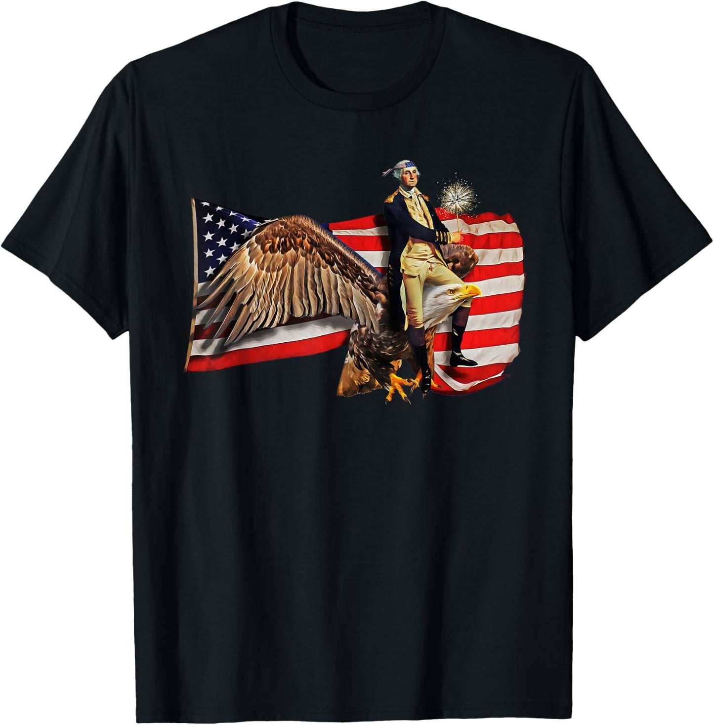Washington Riding Eagle T Shirt Funny July 4th American Flag Kids Men T-Shirt - T-Shirt | Black