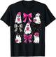 Cute Ghost Coquette Aesthetic Pink Bows Spooky Season Girl T-Shirt - T-Shirt | Black