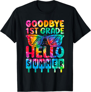Goodbye 1st Grade Hello Summer First Grade Graduate Tie Dye Women Girls Kids T-Shirt - T-Shirt | Black