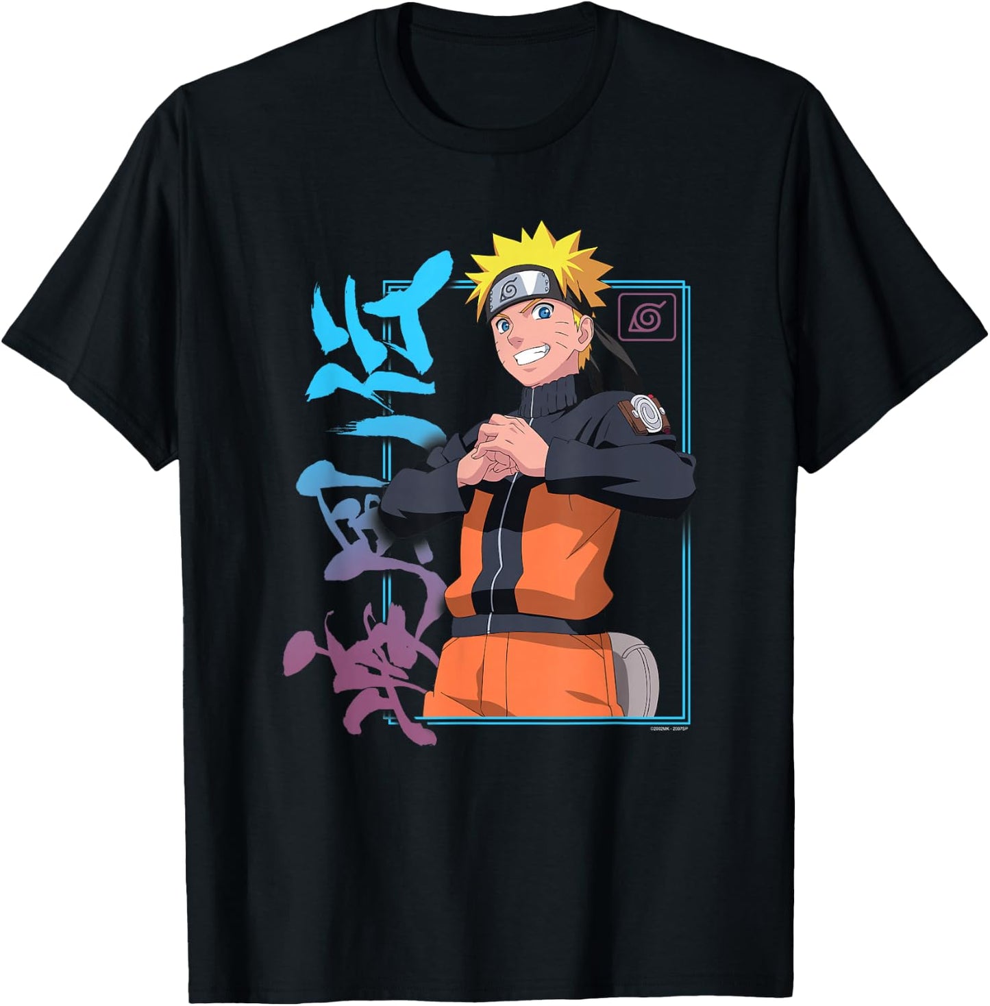 Naruto Shippuden Naruto Kanji Frame Colorful Anime T-Shirt - T-Shirt | Black