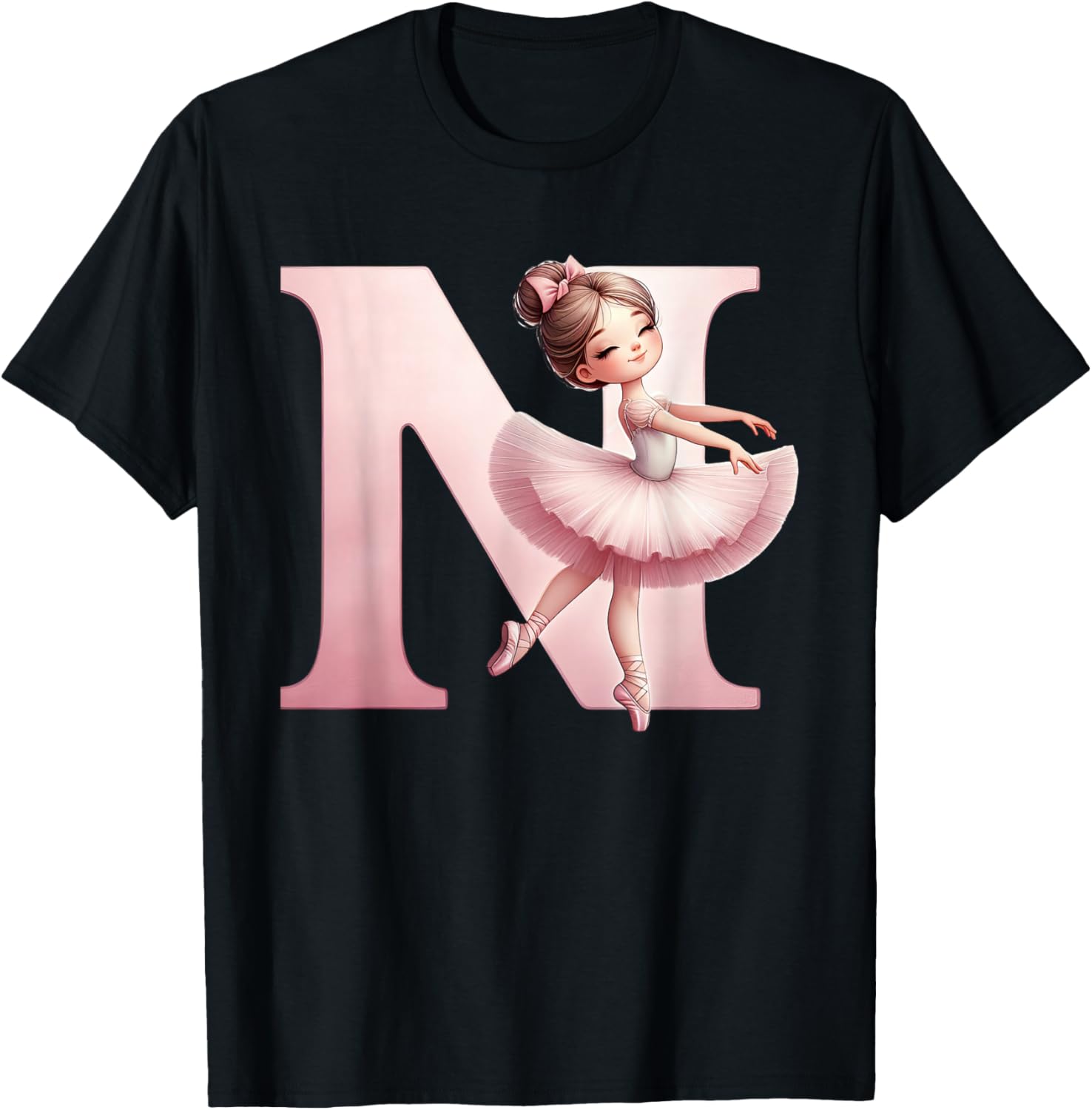 Ballerina Girl Dancing Name First Letter N Girly Tutu Ballet T-Shirt - T-Shirt | Black