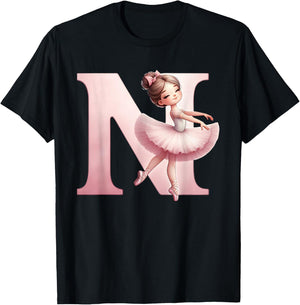 Ballerina Girl Dancing Name First Letter N Girly Tutu Ballet T-Shirt - T-Shirt | Black