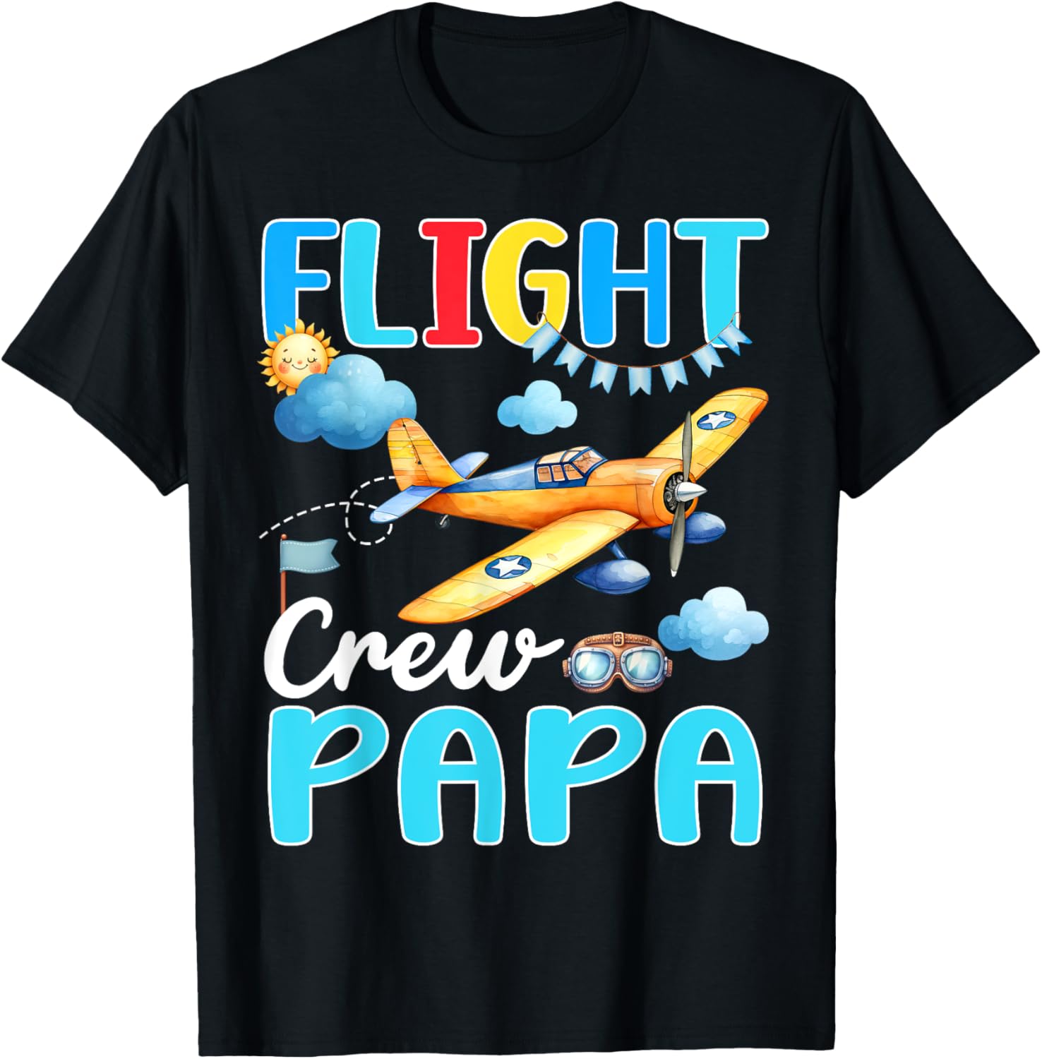 Flight Crew Papa Birthday Squad Airplane Matching Family T-Shirt - T-Shirt | Black