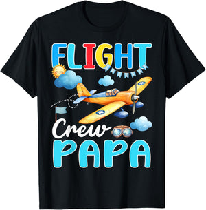 Flight Crew Papa Birthday Squad Airplane Matching Family T-Shirt - T-Shirt | Black