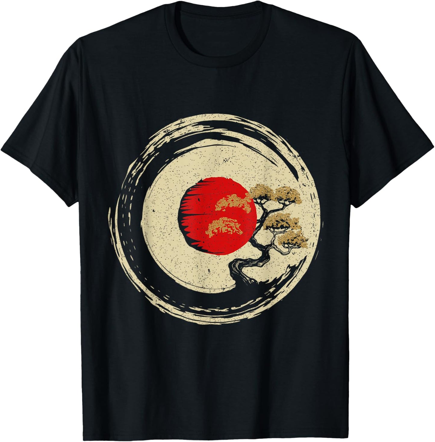 Bonsai Tree In Japanese Zen Buddhist Enso Circle T-Shirt - T-Shirt | Black