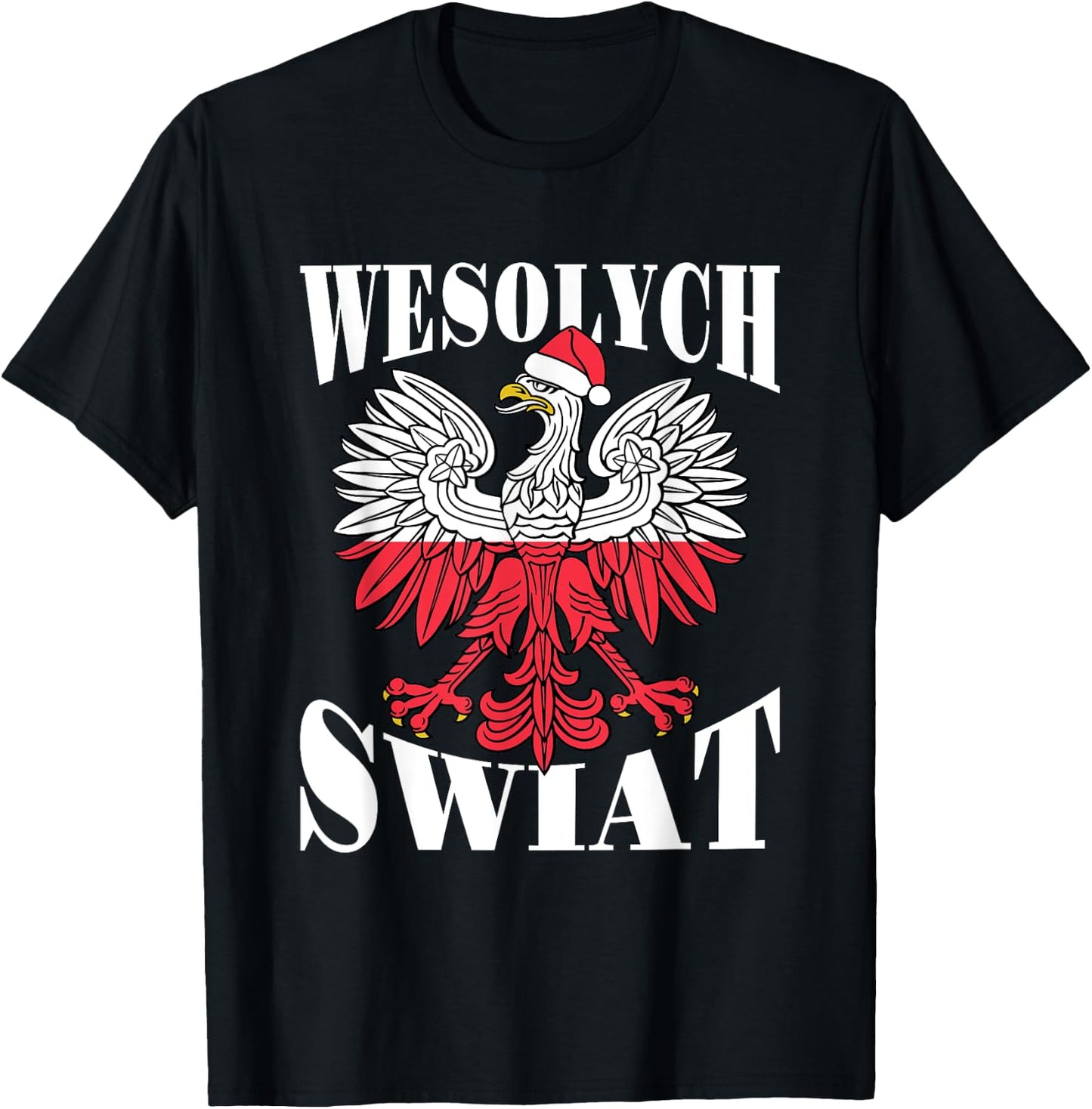 Wesolych Swiat Polish Christmas Eagle Santa Hat T-Shirt - T-Shirt | Black