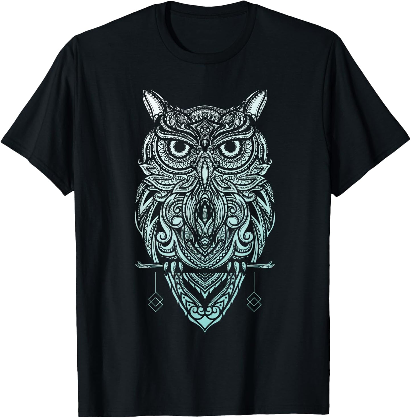 Owl Shirt - Bohemian Henna Style Owls, Boho Owl T-Shirt - T-Shirt | Black