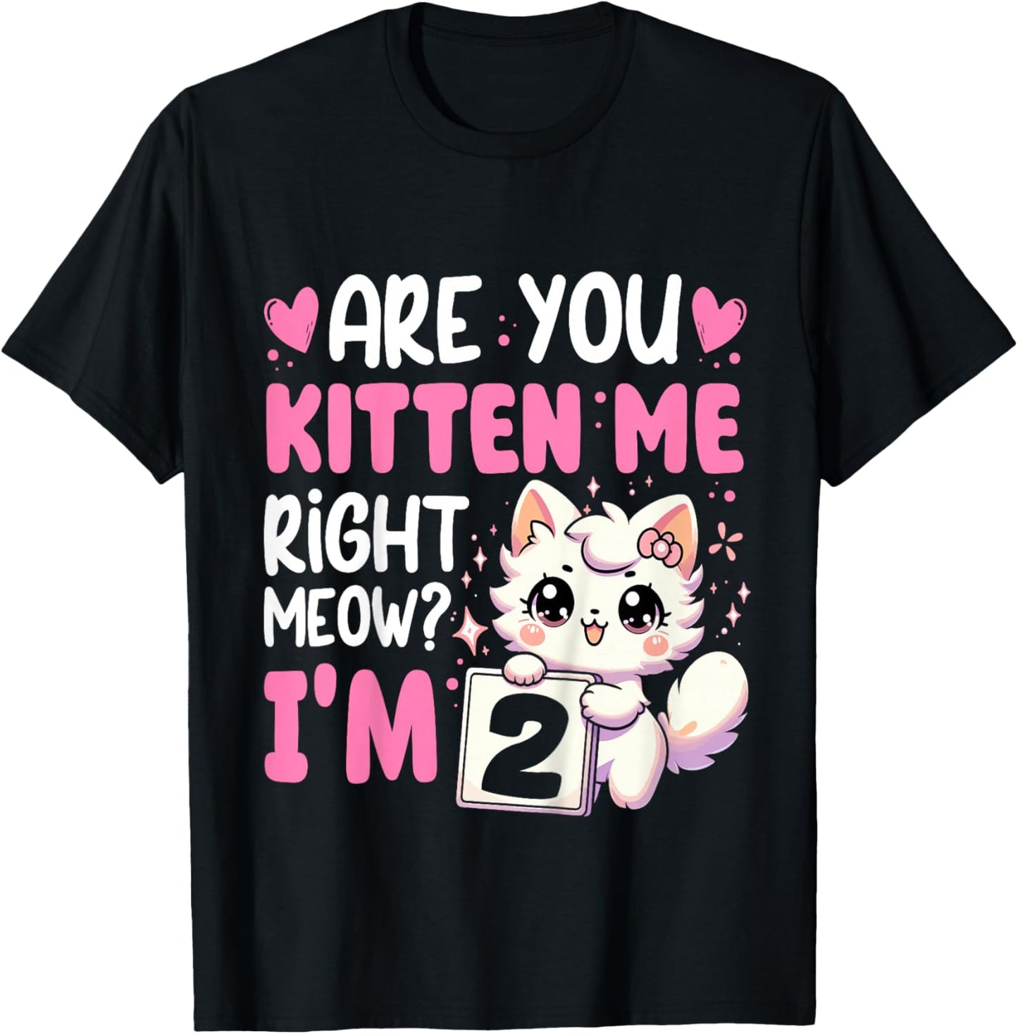 2nd Birthday Shirt Girl 2yr Two 2 Year Old Kitten Cat Bday T-Shirt - T-Shirt | Black