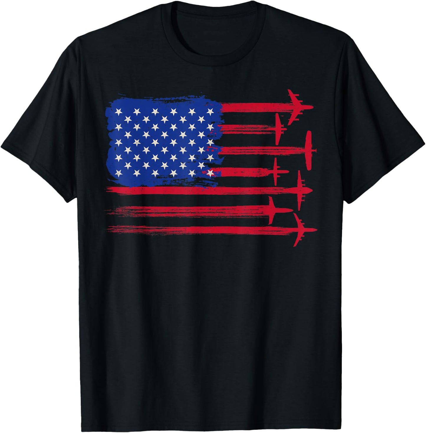 Pilot & Aircraft Mechanic Co. American Flag Airplane Pilot 4th of July Aviation - -Adults, Black, Short Sleeve, Classic Fit, Cotton 60% Polyester 40% T-Shirt - T-Shirt | Black