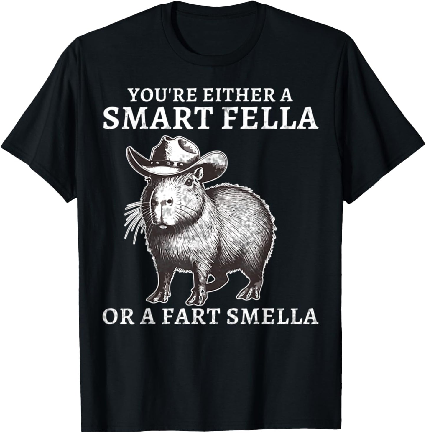 You're Either A Smart Fella Or A Fart Smella Funny Capybara T-Shirt - T-Shirt | Black