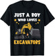 Digging Just A Boy Excavator Backhoe Construction Vehicle T-Shirt - T-Shirt | Black