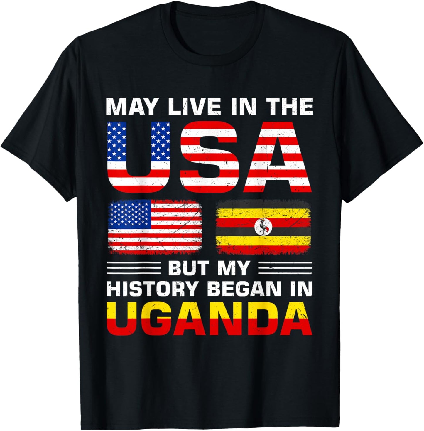 USA Flag America Uganda Flag Ugandan Roots Country T-Shirt - T-Shirt | Black