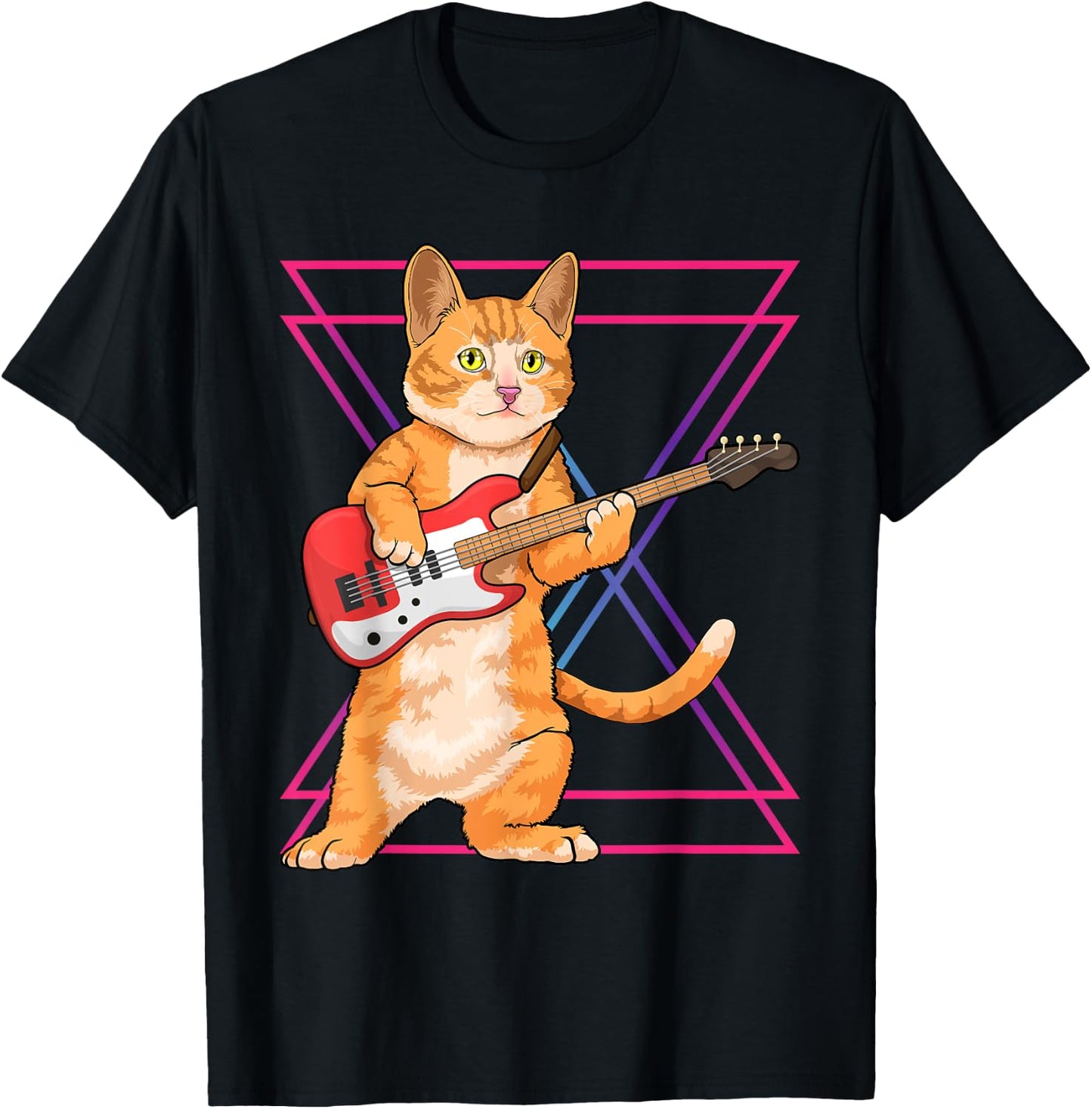 Cat Playing Guitar Musician Kitten Funny Bass Guitar Player T-Shirt - T-Shirt | Black