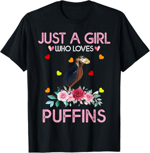 Puffin Kids Gift Just A Girl Who Loves Puffins T-Shirt - T-Shirt | Black