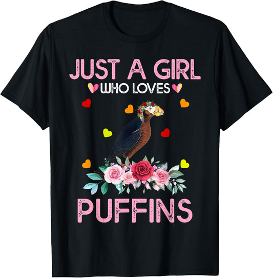 Puffin Kids Gift Just A Girl Who Loves Puffins T-Shirt - T-Shirt | Black