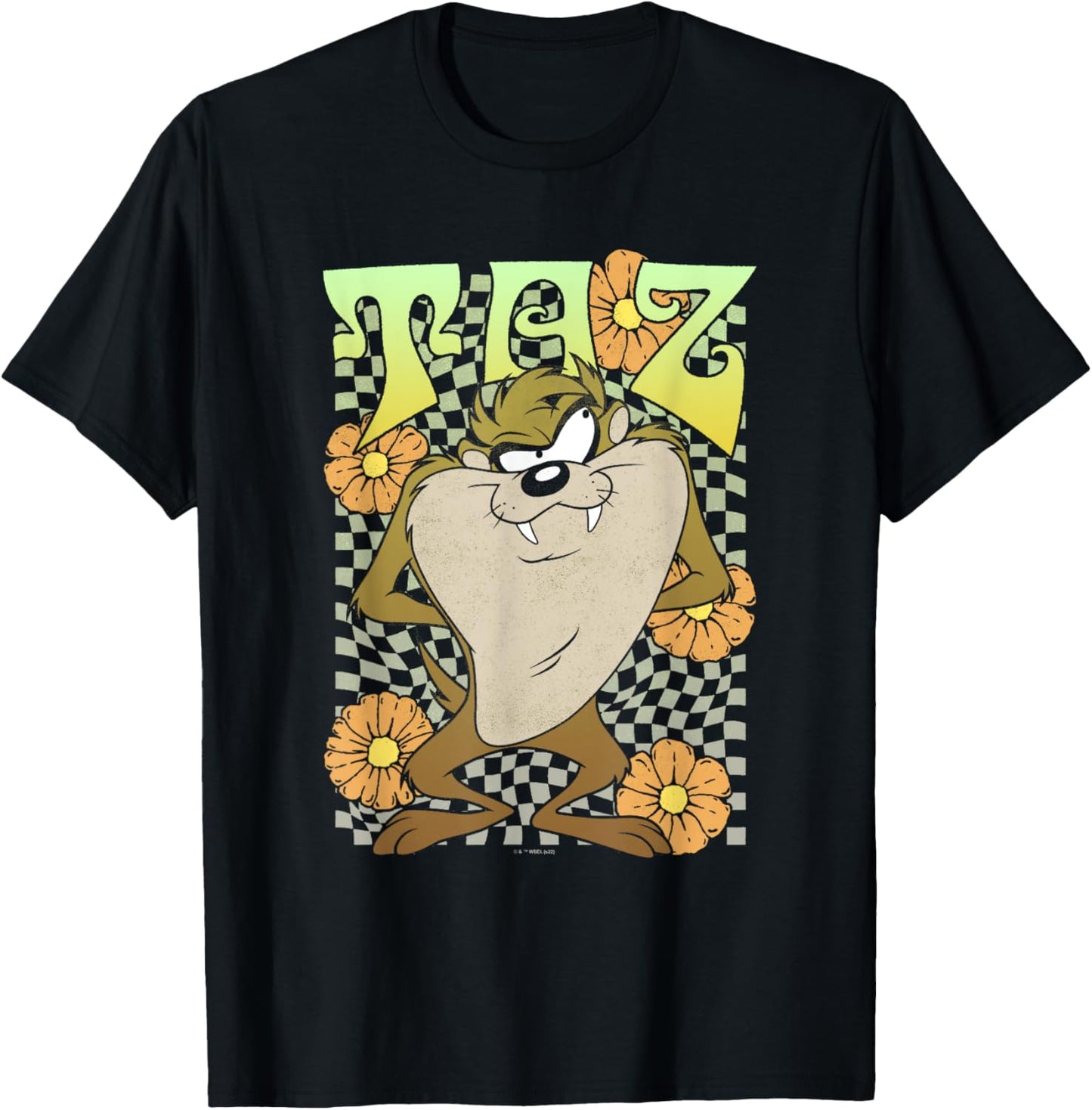 Looney Tunes Taz Groovy Retro Floral Portrait T-Shirt - T-Shirt | Black