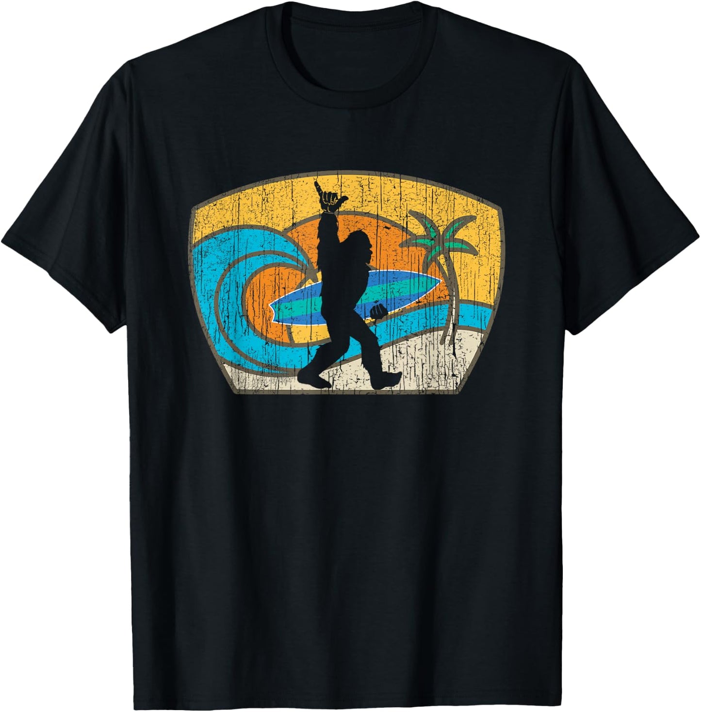 Bigfoot Retro Surfing Gift Shaka Aloha Surfer Dude T-Shirt - T-Shirt | Black