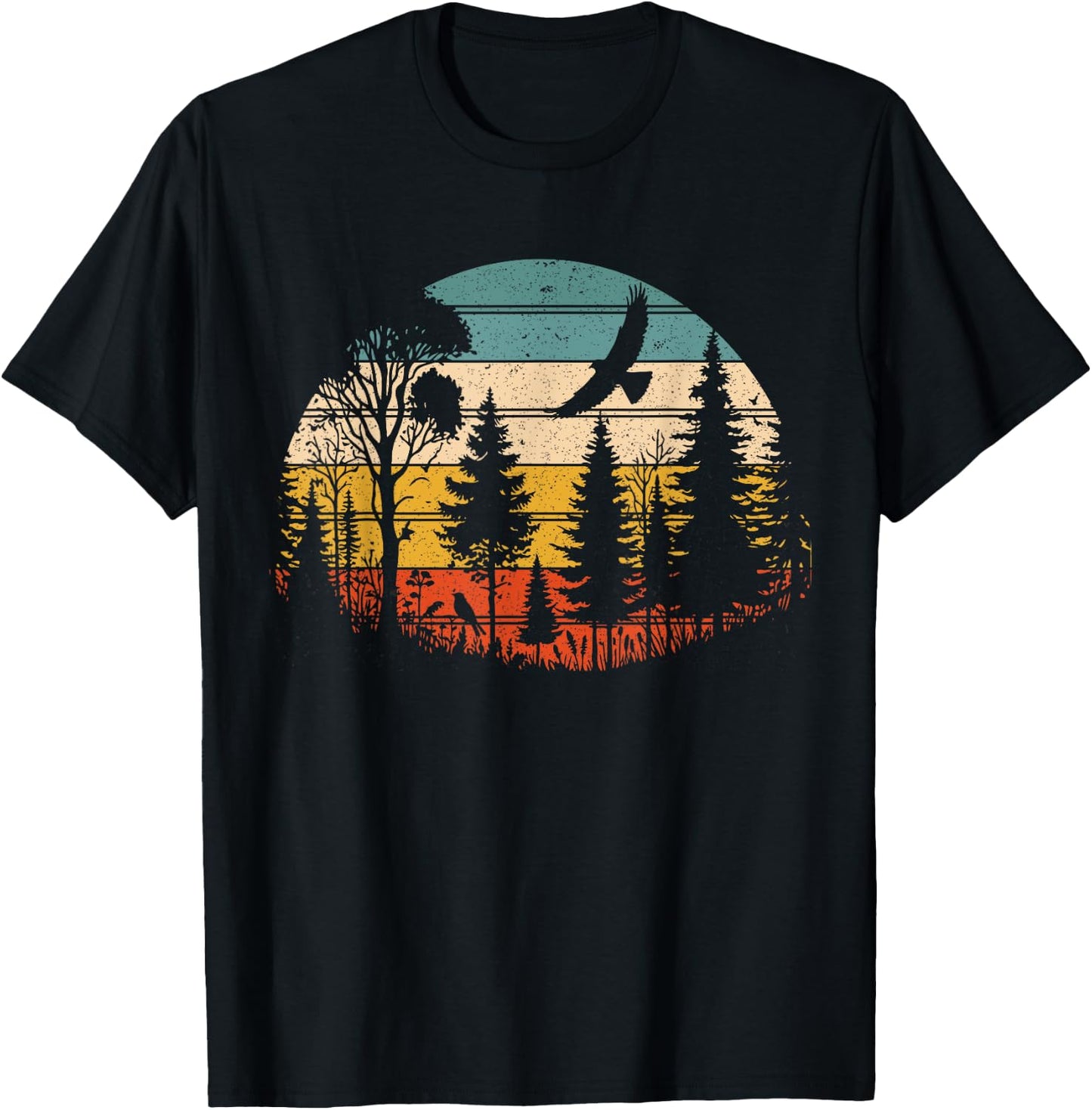 Trees Wildlife Nature Retro Vintage Forest Funny T-Shirt - T-Shirt | Black
