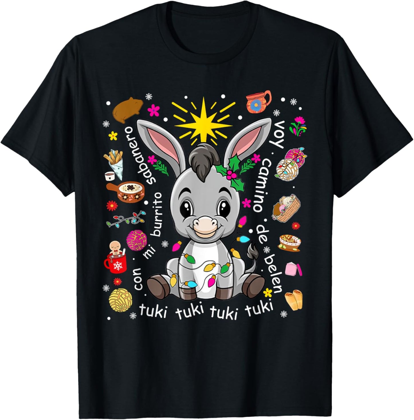 Mi Burrito Sabanero Mexican Christmas Donkey Spanish Xmas T-Shirt - T-Shirt | Black