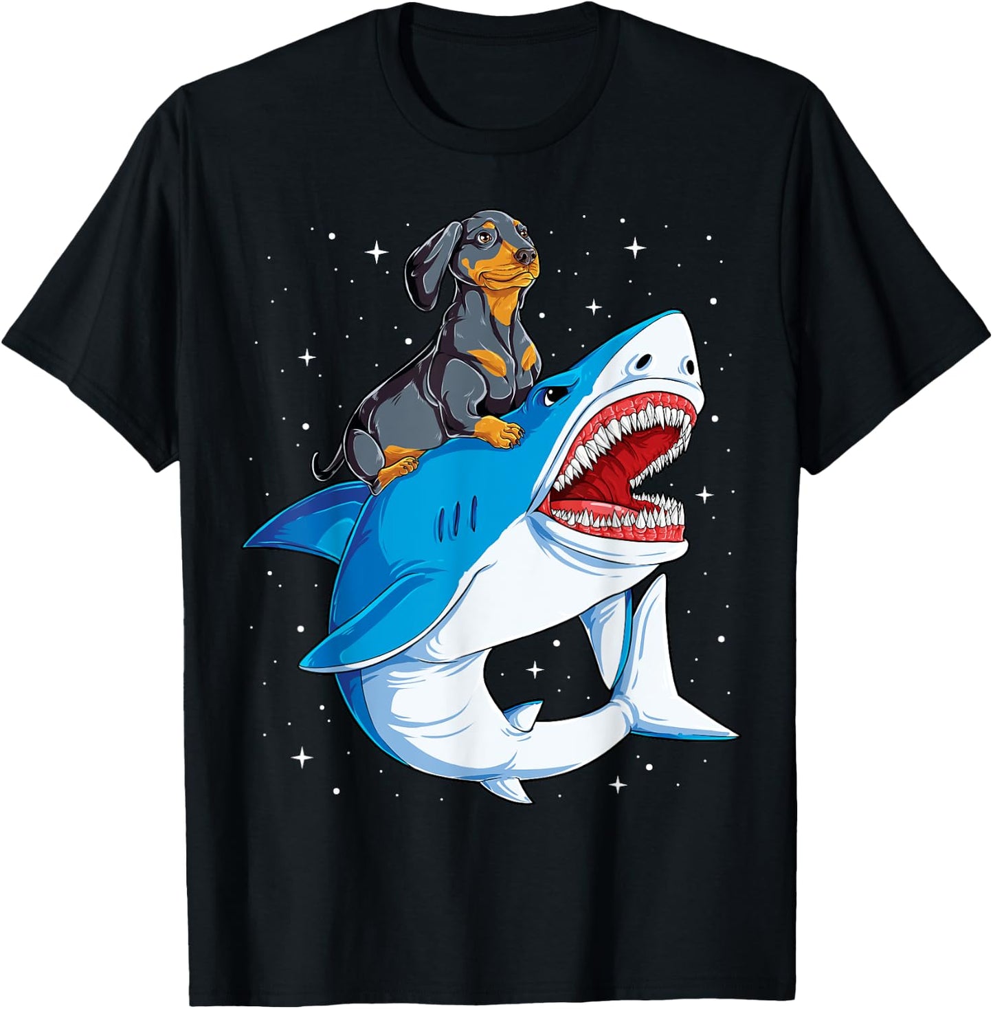 Dachshund Shark Kids Boys Men Space Galaxy Jawsome Gifts T-Shirt - T-Shirt | Black
