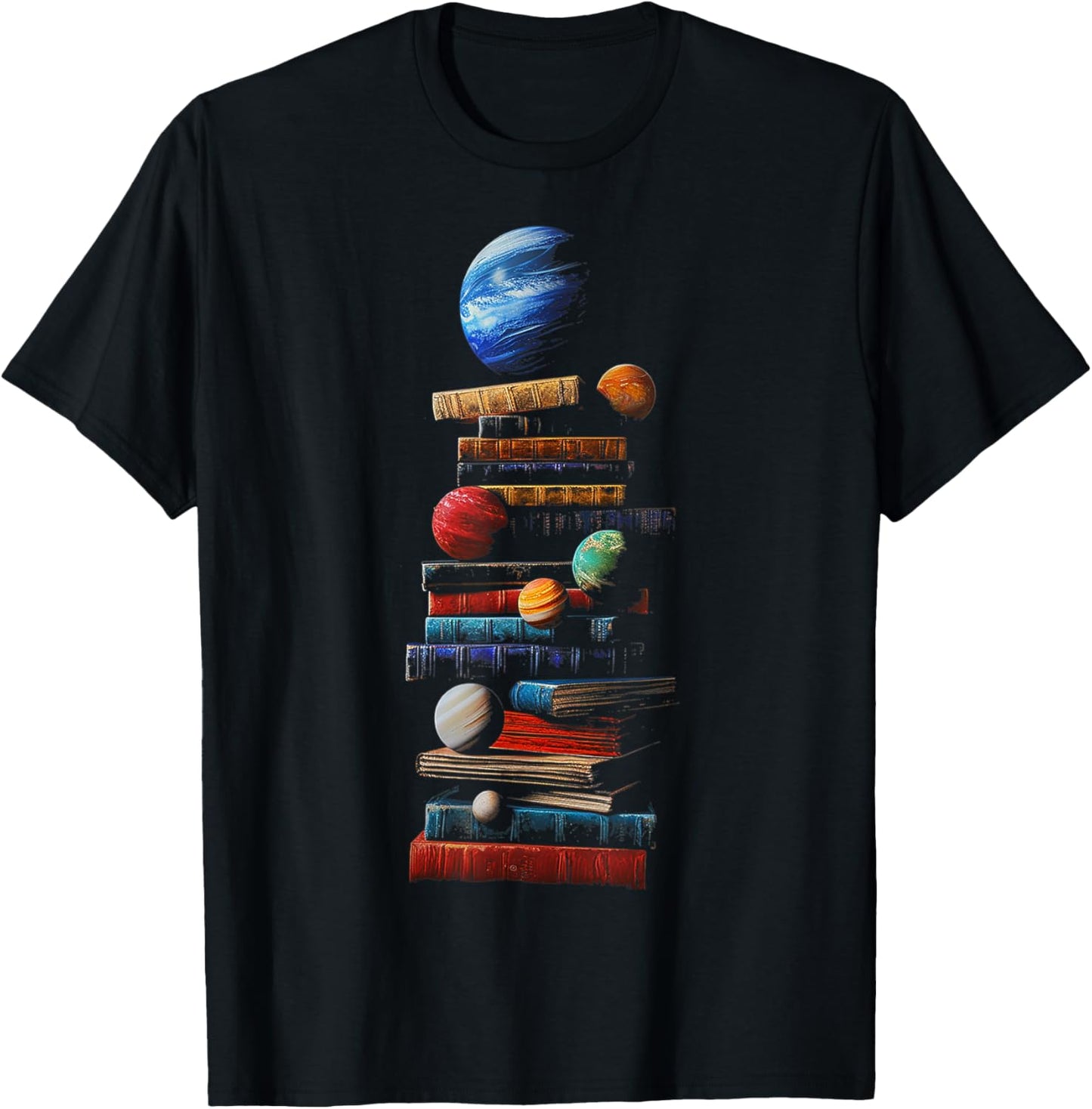 Book Space Graphic Planets Art T-Shirt - T-Shirt | Black