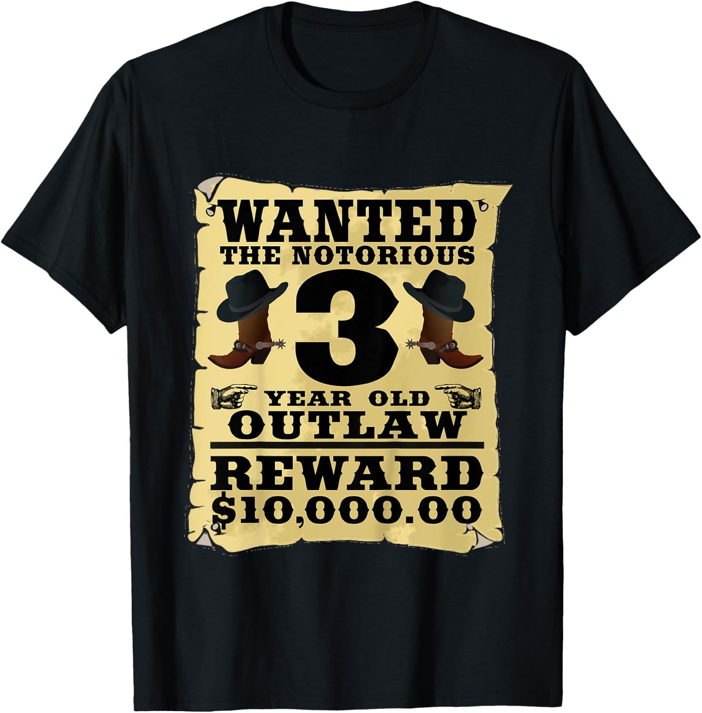 Kids 3 Year Old Cowboy Birthday Party Wild West Western 3rd Gift T-Shirt - T-Shirt | Black