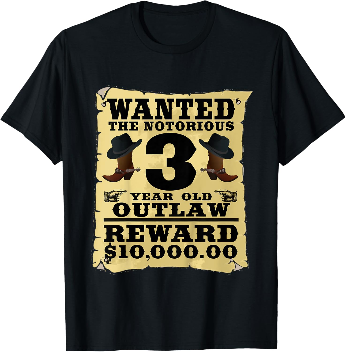 Kids 3 Year Old Cowboy Birthday Party Wild West Western 3rd Gift T-Shirt - T-Shirt | Black
