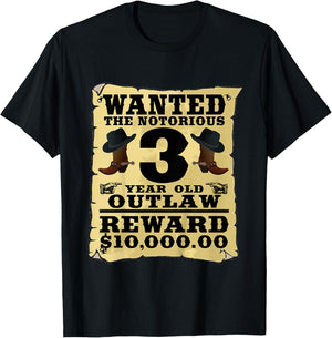 Kids 3 Year Old Cowboy Birthday Party Wild West Western 3rd Gift T-Shirt - T-Shirt | Black