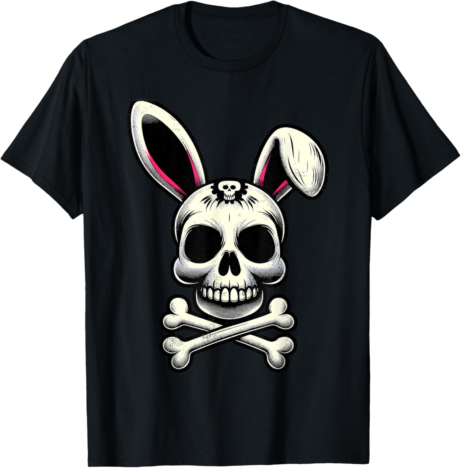 Vintage Scary Skull And Crossbones Bad Rabbit Horror Bunny T-Shirt - T-Shirt | Black