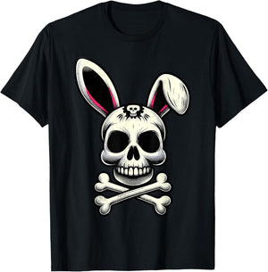 Vintage Scary Skull And Crossbones Bad Rabbit Horror Bunny T-Shirt - T-Shirt | Black