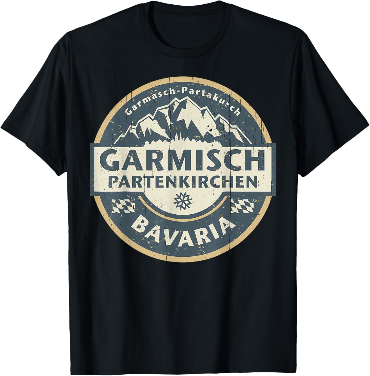 Vintage Garmisch-Partenkirchen, Bavaria, Germany Mountain T-Shirt - T-Shirt | Black