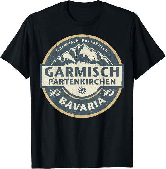 Vintage Garmisch-Partenkirchen, Bavaria, Germany Mountain T-Shirt - T-Shirt | Black