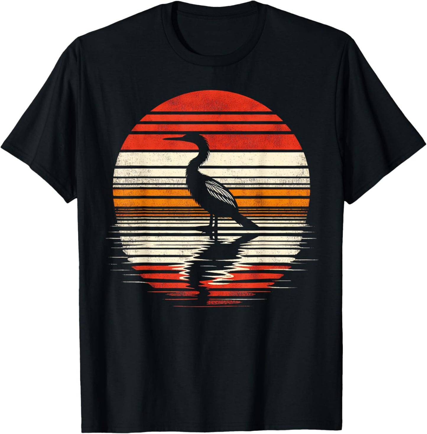 Anhinga Bird Sunset Retro Style Safari Vintage 70s T-Shirt - T-Shirt | Black