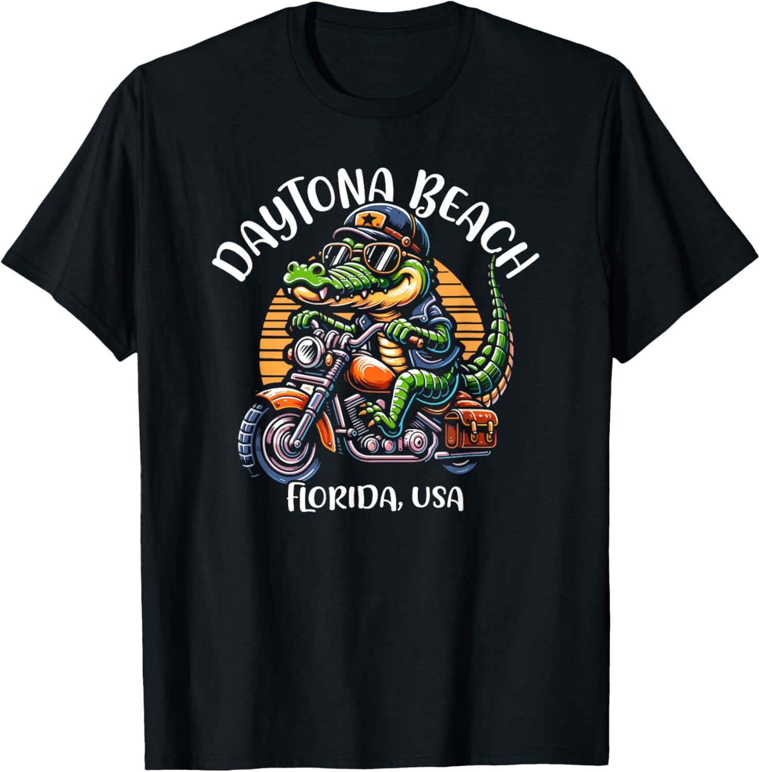 Daytona Beach Florida USA Fun Alligator Cartoon Design Men Women Kids T-Shirt - T-Shirt | Black