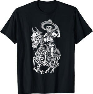 Mexico Vintage Skeleton Tequila Dia De Los Muertos Mexican T-Shirt - T-Shirt | Black